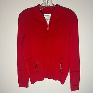 Joseph A Sweater Cardigan Zip Up Red Silver Hardware Size Large EUC